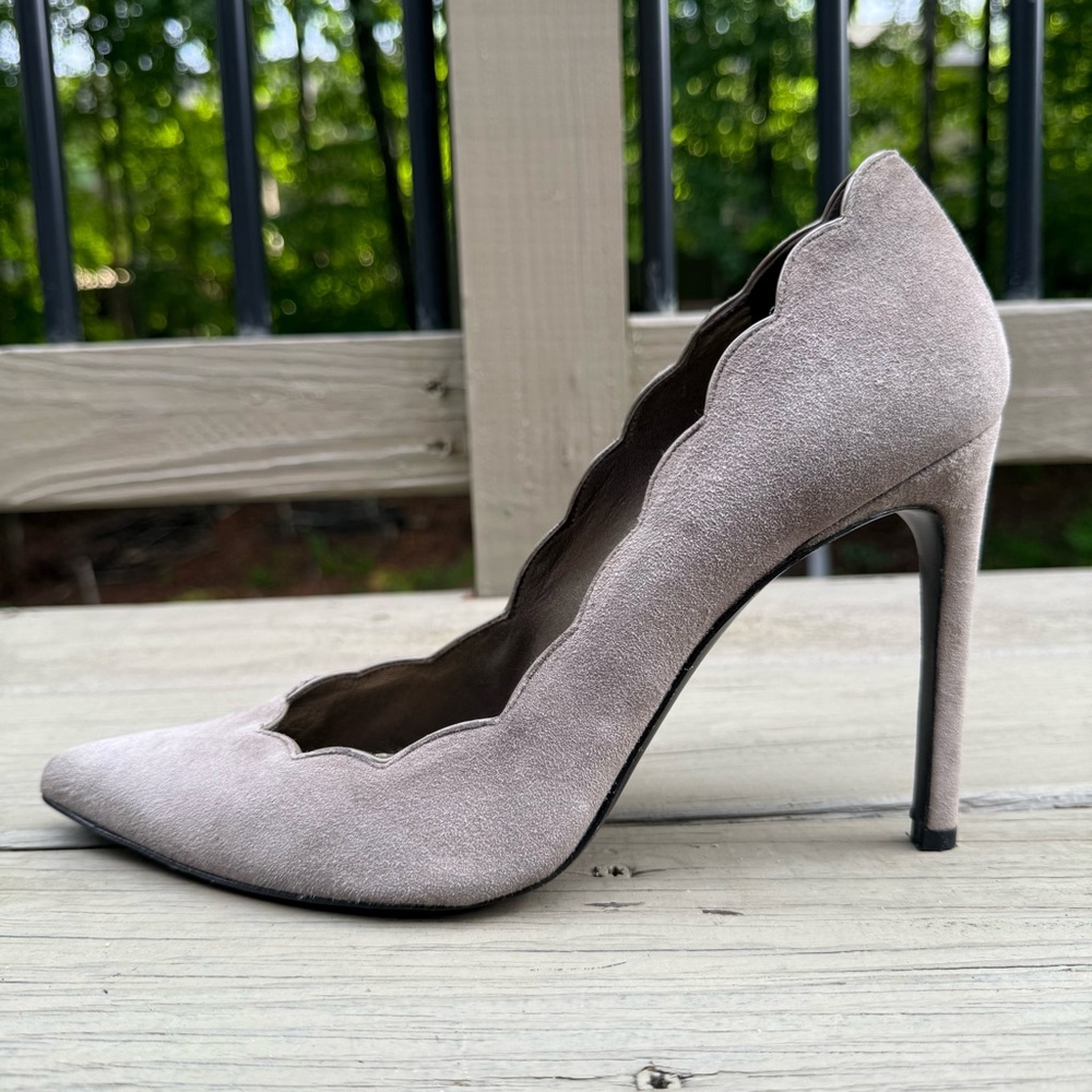Stuart Weitzman Scallopfine Anthracite Suede Scallop Edge Pumps Shoes Heels 11 - Picture 8 of 15